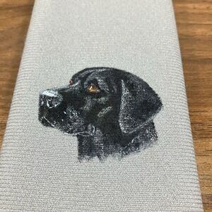 Hand Painted Mens Gray Tie Dog Black‎ Labrador Signed NeckTie Tie